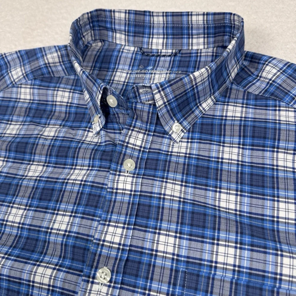 Vineyard‎ Vines Shirt Men XL Blue Plaid BRRR On The Go Performance Stretch